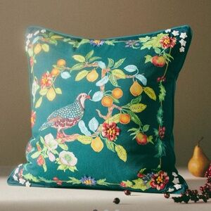 NWT Anthropologie Lou Rota Twelve Days of Christmas Pillow in Dark Turquoise